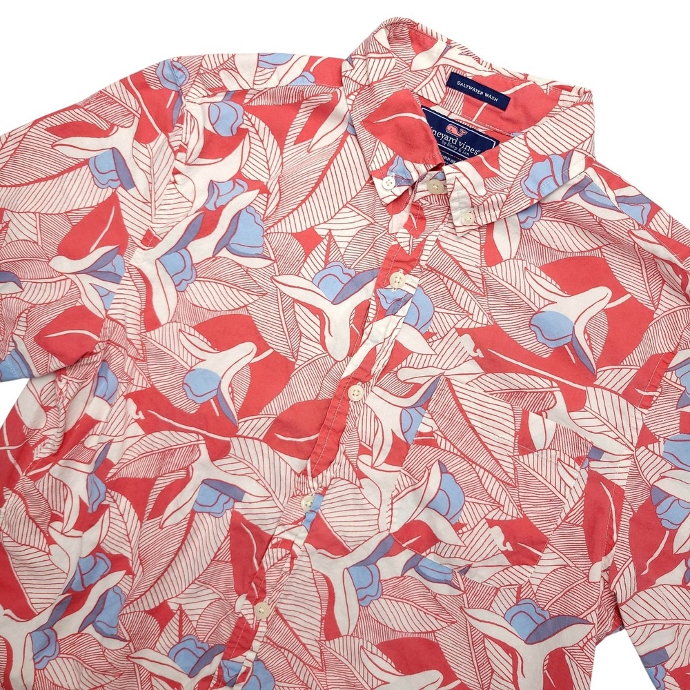 Vineyard Vines Slim Fit Murray Shirt Mens S Red Short Sleeve Button Up Hawaiian‎